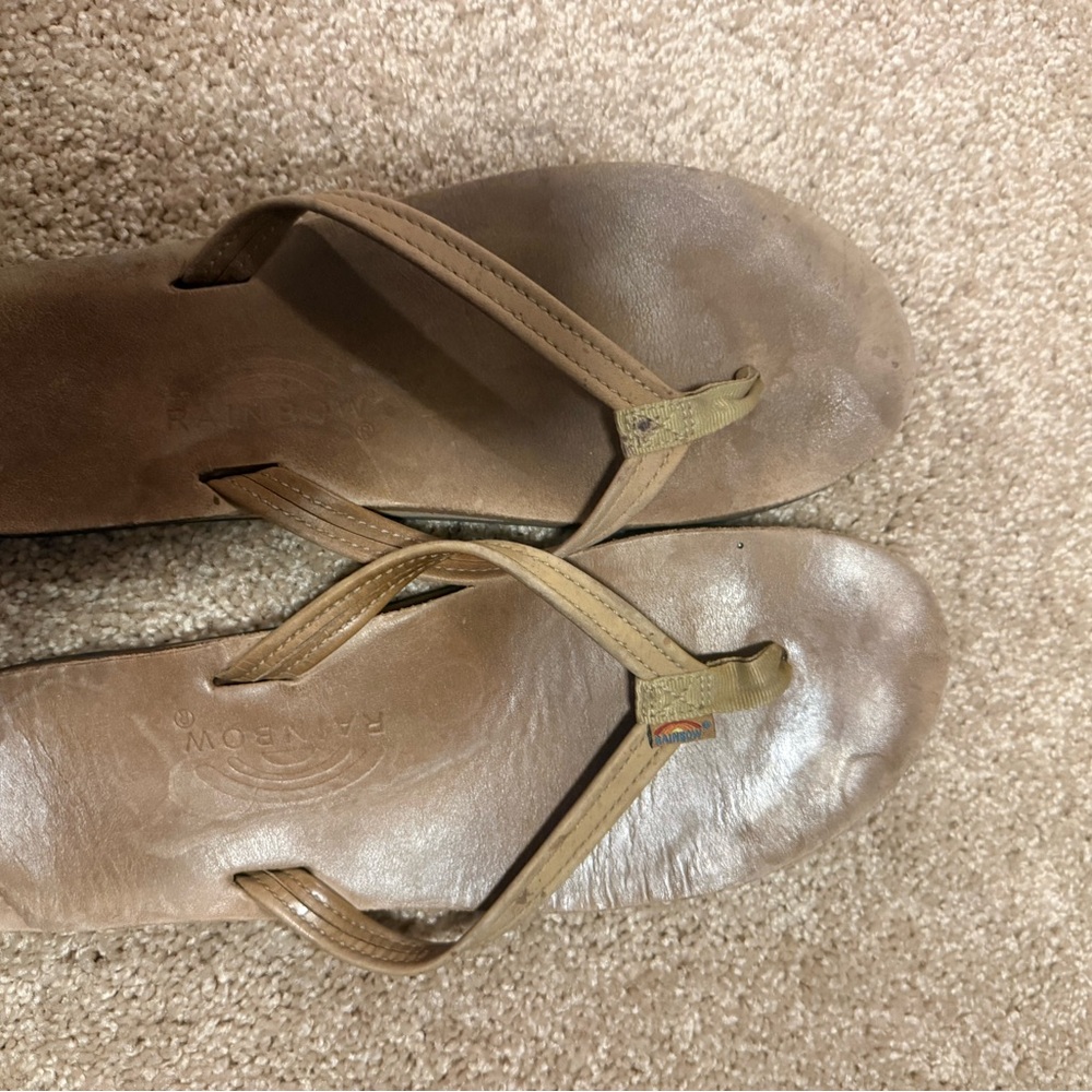 Rainbow Brown Leather Flip Flop Sandals - Women's Casual Thongs
